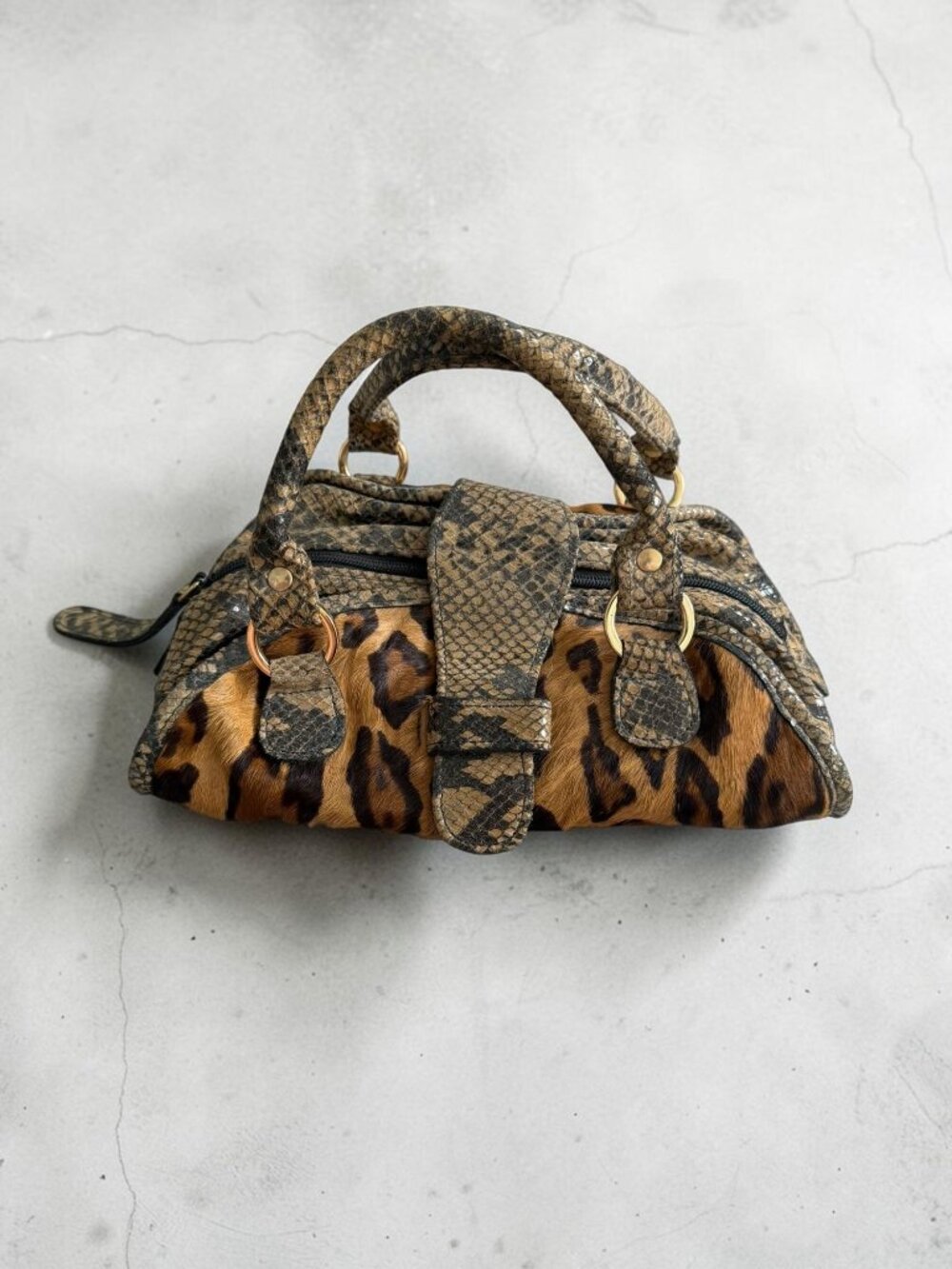CLEVER CARRIAGE COMPANY Animal Print Calf Hair Leather Mini Bag